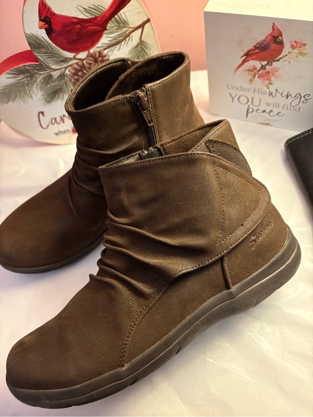 Skechers Women's Brown Zippered Fold-Over Ankle Booties